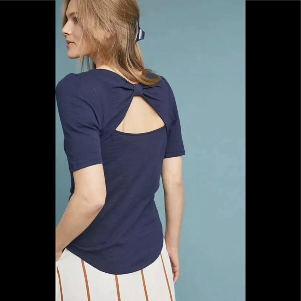 Anthropologie meadow rue blue bow back top